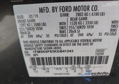 2019 Ford Explorer Limited z USA, uszkodzony, nr VIN 1FM5K8F83KGB41243